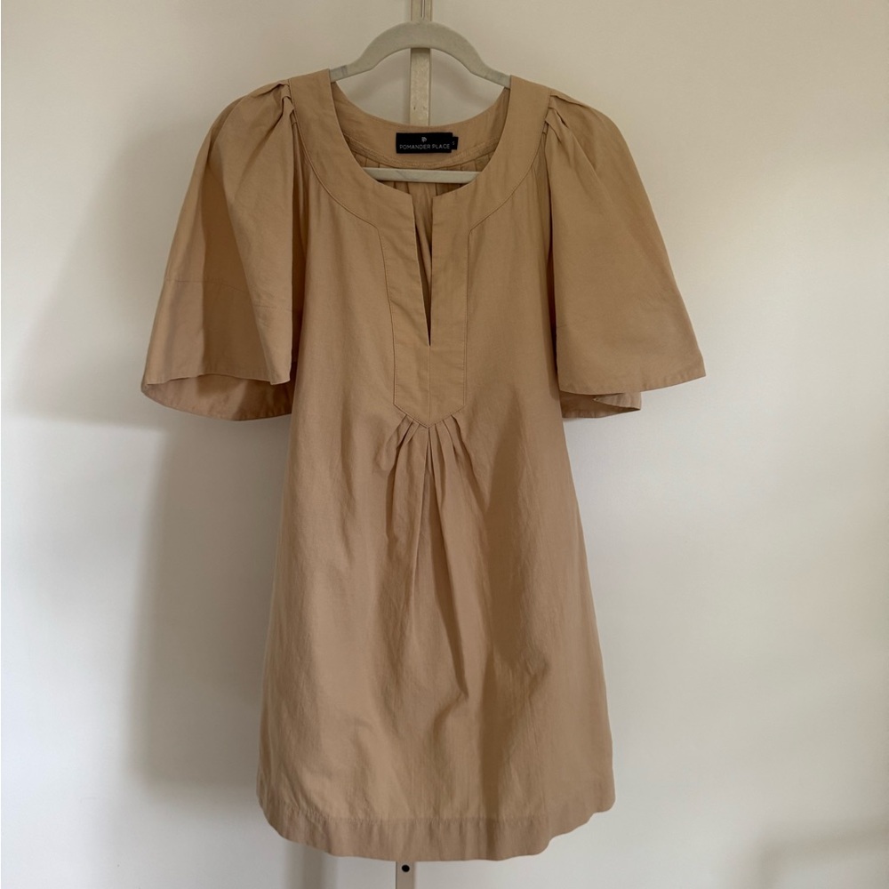 Pomander Place Tan Mini Dress with Puff Sleeves
